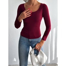 Cuyka Kadın U Yaka Uzun Kollu Sandy Kumaş Bluz