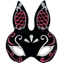 Ayder Timya Siyah Renk Kırmızı Beyaz Simli Siyah Süet Kaplama Tavşan Maskesi 18x16 Cm TG/Tmya1395 211851