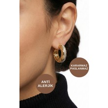 Kayoubi Kadın Antialerjik Kararmaz Suya Dayanıklı Zirkon Taşlı Halka Gold Çelik Ünlü Marka Küpe Modelleri