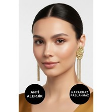 Kayoubi Kadın Antialerjik Kararmaz Suya Dayanıklı Uzun Sallantılı Zincir Gold Çelik Marka Küpe Modelleri