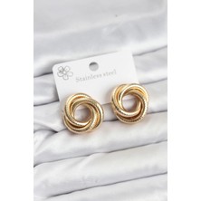 Shopwave 316L Çelik Gold Renk Lazerli Sarmal Halka Kadın Küpe - TJ-BKP11582