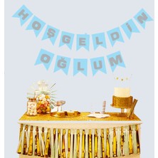 Ayder Timya Hoşgeldin Oğlum Mavi Üzeri Gümüş Yeni Doğan Bebek Doğum Süsü Afiş Bayrak Flama 2.2 Metre TG/Tmya1395 211579