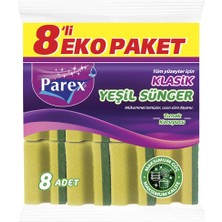 3 Adet Parex Klasik Yeşil Oluklu Sünger 8 Li