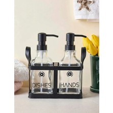 2 Adet Tutku Yandan Tutmalı Metal Standlı Cam Sıvı Sabunluk Seti 2 Li