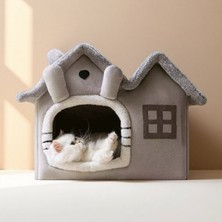 Villa Kedi Evi Peluş Kapalı Kedi Yatağı Minderli Katlanır Kedi Evi L Boy Oumo