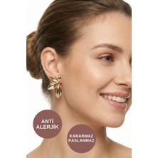 Kayoubi Kadın Antialerjik Kararmaz Suya Dayanıklı Yaprak Gösterişli Gold Çelik Marka Küpe Modelleri