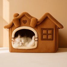 Villa Kedi Evi Peluş Kapalı Kedi Yatağı Minderli Katlanır Kedi Evi L Boy Oumo