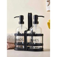 2 Adet Tutku Ortadan Tutmalı Metal Standlı Cam Sıvı Sabunluk Seti 2 Li