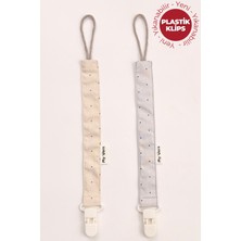 My Vera Vizon Puantiye - Gri Puantiye - Plastik Klipsli Emzik Askısı Seti - 2'li Emzik Zinciri Seti