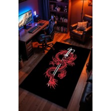 Charmbi Ejderha Desenli Kaymaz Taban Makinede Yıkanabilir Gaming Oyuncu Gamer Genç Odası Halısı