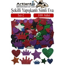 Artlantis Şekilli Simli Eva Yapışkanlı Set 2 100 Lü 1 Paket Kendinden Yapışkanlı Simli Eva Sticker Okul Öncesi Kreş Ana