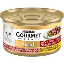 3 Adet Purina Gourmet Gold Somonlu Tavuklu Konserve Kedi Maması 85 gr