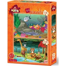 Art Çocuk Puzzle Su Altı ve Orman Hayvanları 24+35 Parça Puzzle