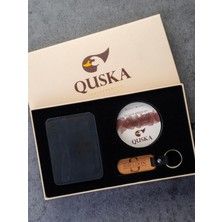 Kişiye Özel Isimli El Yapımı Hakiki Deri Siyah Kartlık+Anahtarlık Hediyelik Set - Grain Minimal