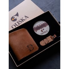 Kişiye Özel Isimli El Yapımı Hakiki Deri Taba Cüzdan+Anahtarlık Hediyelik Set- Grain Minimal