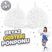 1 Çift ( 2 Adet ) Beyaz Renk 23 Nisan 19 Mayıs 29 Ekim Okul Gösteri Ponponları Ekstra Dolgun