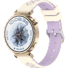MMP Shop Huawei Watch Gt4 / Gt5 / Gt6 41 mm / Gt5 Pro 42 mm Uyumlu Çiçek Desenli Metal Tokalı Silikon Kordon