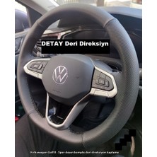 İskender Oto Aksesuar Direksiyon Kılıfı Golf 8-Polo-Toureg-passat-caddy MANUEL 2024 Noktalı Sport Siyah Dikiş Detay direksiyon