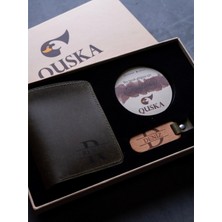 Kişiye Özel Isimli El Yapımı Hakiki Deri Siyah Cüzdan+Anahtarlık Hediyelik Set - Grain Minimal