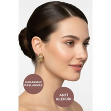 Kayoubi Kadın Antialerjik Kararmaz Suya Dayanıklı Halka Zirkon Taşlı Silver Gold Çelik Marka Küpe Modelleri