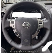 İskender Oto Aksesuar Direksiyon Kılıfı Nissan Qashqai 2007 - 2013 Klasik Model Siyah Dikişli Kendi Derisi SÖKÜLMEDEN yapılır Detay deri direksiyon