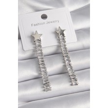 Calperia Pirinç Gümüş Renk Yıldız Model Su Yolu Zirkon Taş Kadın Küpe