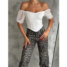 Qutta Kadın Sırtı Kuşgözlü Şifon Kol Crop Bluz