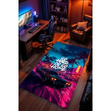 Charmbi Spor Araba Desenli Kaymaz Taban Makinede Yıkanabilir Gaming Oyuncu Gamer Genç Odası Halısı