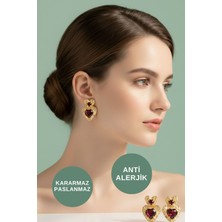 Kayoubi Kadın Antialerjik Kararmaz Suya Dayanıklı Gece Düğün İçin Büyük Kehribar Renkli Kalp Gold Çelik Küpe