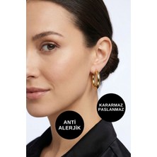 Kayoubi Kadın Antialerjik Kararmaz Suya Dayanıklı Şık Gösterişli Büyük Halka Gold Çelik Marka Küpe Modelleri
