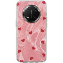 Honor Magic 7 Lite Uyumlu Kılıf Zebana Pink Heart Silikon Kılıf Kırmızı