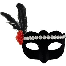 Ayder Timya Siyah Renk Süet Kaplama Gümüş Dantelli Kırmızı Gül Tasarımlı Parti Maskesi 18x20 cm TG/Tmya1395 212264