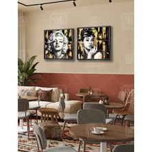 SML Tablo Gold Audrey Hepburn ve Marilyn Monroe Hollywood Ikonlar Ikili Kare Kombin 2li Çerçeveli Kanvas Tablo