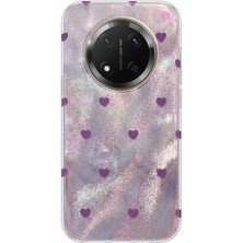 Honor Magic 7 Lite Uyumlu Kılıf Zebana Pink Heart Silikon Kılıf Lila