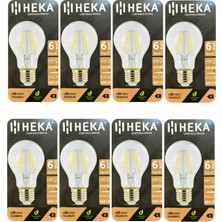 Avarson (8 Adet) Heka 6W (51W) 6500K (Beyaz Işık) E27 Duylu (Kalın Duy) LED Şeffaf Ampul