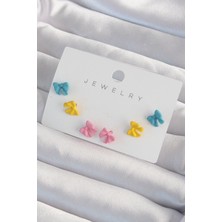 Ayder Timya Pirinç Rengarenk Mineli Minimal Fiyonk Küpe Seti - TJ-BKP9319 TG/TMYA1395 213168