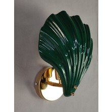 Noonlux Design & Lighting Shell Istiridye Nefti Yeşili Gold Kaplama Detay Cam Aplik Antre Salon Oturma Odası Banyo Yatak