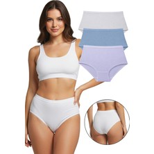 Sensu Kadın Fitilli Yüksek Bel 3'lü Külot Set - KTS4080 Mavi