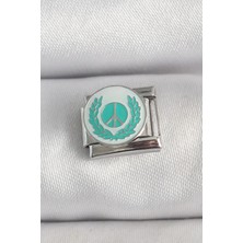 Calperia 316L Çelik Gümüş Renk Beyaz Mavi Barış Işareti Işlemeli Nomination Charm