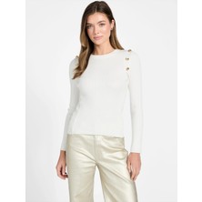 Guess Uzun Kollu Fitilli Logolu Düğmeli Vonn Kadın Beyaz Triko W6RR58Z2YK2-G1O6