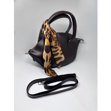 Livayss Çanta Moka Kadın Acı Kahverengi Fularlı Fermuarlı Kadın El ve Omuz Çantası