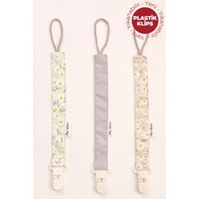 My Vera Yeşil Papatya - Gri - Vizon Papatya - Plastik Klipsli Emzik Askısı Seti - 3'lü Emzik Zinciri Seti