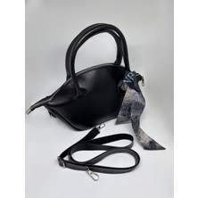 Livayss Çanta Moka Kadın Siyah Fularlı Fermuarlı Kadın El ve Omuz Çantası