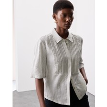 Marks & Spencer Saf Ramie Çizgili Pintuck Gömlek