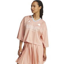 Adidas Tiro Cut 3 Stripes Oversized Jersey Kadın Pembe V Yaka Tişört