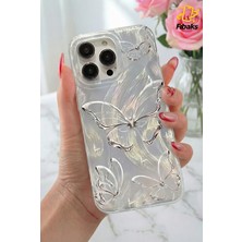 Apple iPhone 11 Pro Max Kılıf Parlak Hologramlı Kelebek Desenli Darbe Emici Kamera Korumalı Silikon