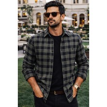 Varetta Erkek Askeri Yeşil Kışlık Gömlek Uzun Kollu Kareli Cepli