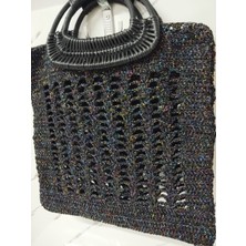 CLK VELA  SİMLİ MAKROME EL ÖRMESİ SİYAH EL ÇANTASI