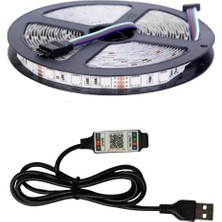 Powerr Led Aydınlatma 5 Metre 5V 60 Ledli Rgb Iç Mekan Şerit LED USB Kablolu Bluetoothlu Telefondan LED Kontrol Üniteli Set