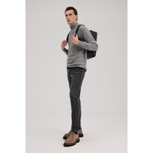 Jakamen Gri Slim Fit Tam Balıkçı Yaka  Desenli  Triko Kazak